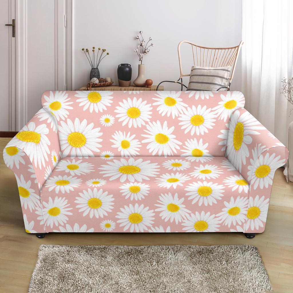 Cute Pink Daisy Pattern Print Loveseat Cover-grizzshop