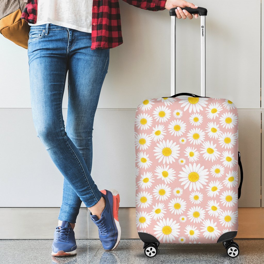 Cute Pink Daisy Pattern Print Luggage Cover Protector-grizzshop