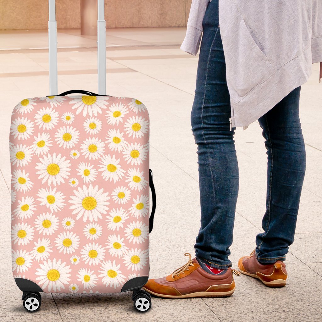 Cute Pink Daisy Pattern Print Luggage Cover Protector-grizzshop