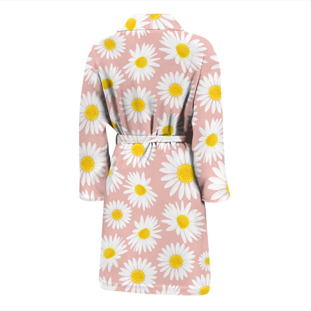 Cute Pink Daisy Pattern Print Men Long Robe-grizzshop