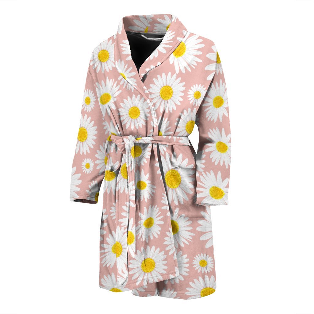 Cute Pink Daisy Pattern Print Men Long Robe-grizzshop