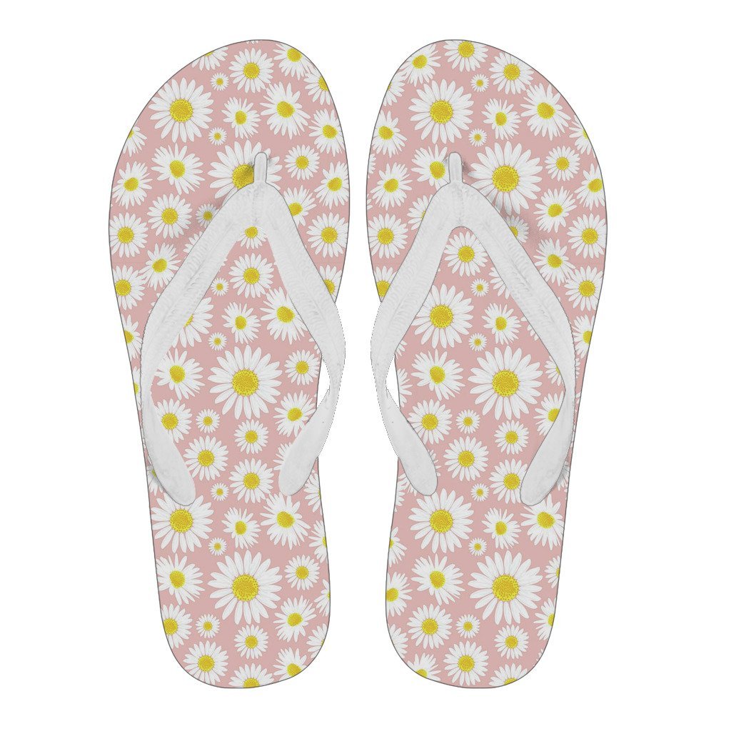 Cute Pink Daisy Pattern Print Men & Women Flip Flops-grizzshop
