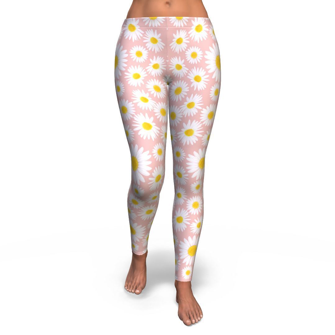 Cute Pink Daisy Pattern Print Pattern Women Leggings-grizzshop