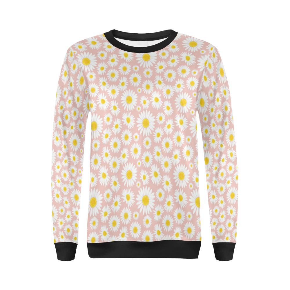 Cute Pink Daisy Pattern Print Women Crewneck Sweatshirt-grizzshop