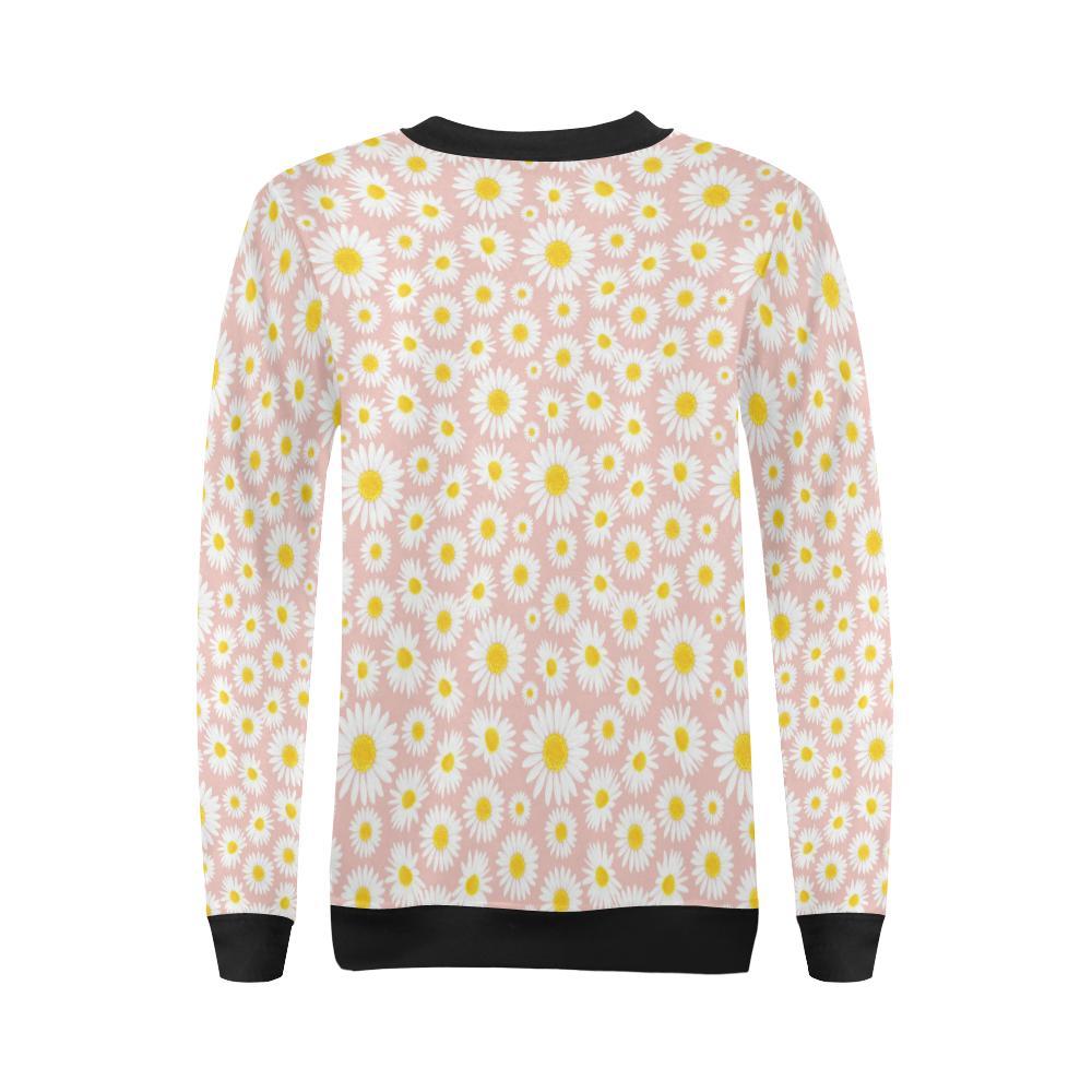 Cute Pink Daisy Pattern Print Women Crewneck Sweatshirt-grizzshop