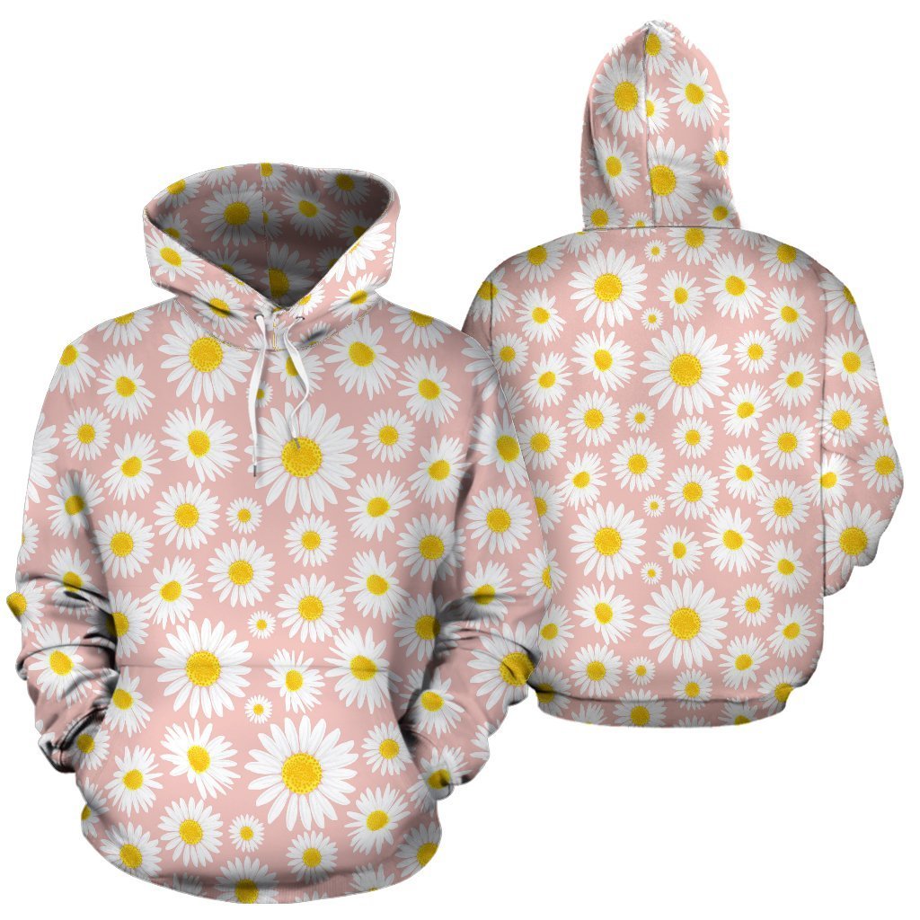 Cute Pink Daisy Pattern Print Women Men Pullover Hoodie-grizzshop