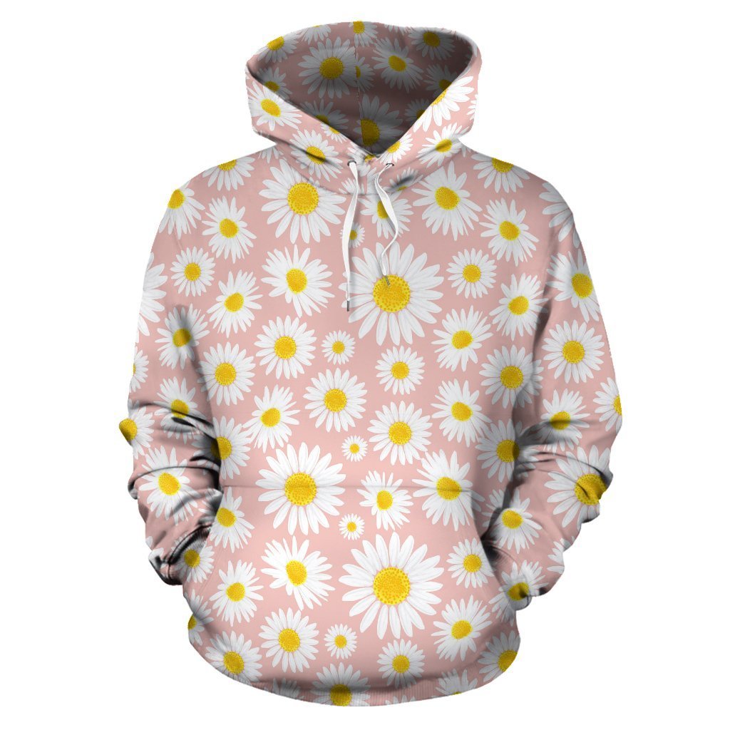 Cute Pink Daisy Pattern Print Women Men Pullover Hoodie-grizzshop