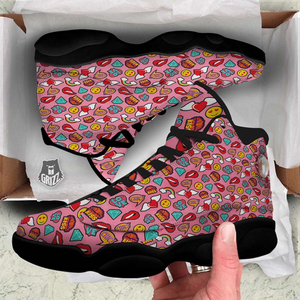 Cute Pink Girl In Pop Art Style Print Pattern Black Basketball Shoes-grizzshop