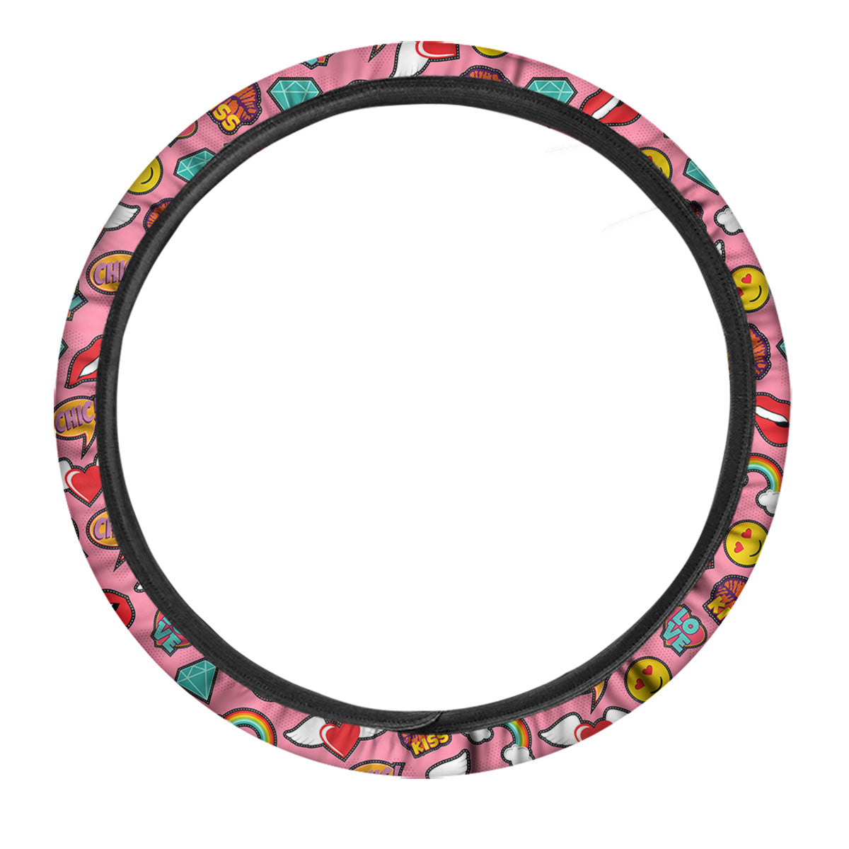 Cute Pink Girl In Pop Art Style Print Pattern Car Steering Wheel Cover-grizzshop