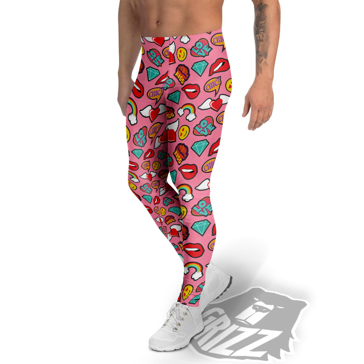 Cute Pink Girl In Pop Art Style Print Pattern Men's Leggings-grizzshop