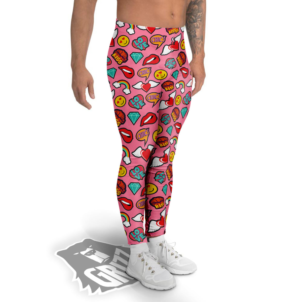 Cute Pink Girl In Pop Art Style Print Pattern Men's Leggings-grizzshop