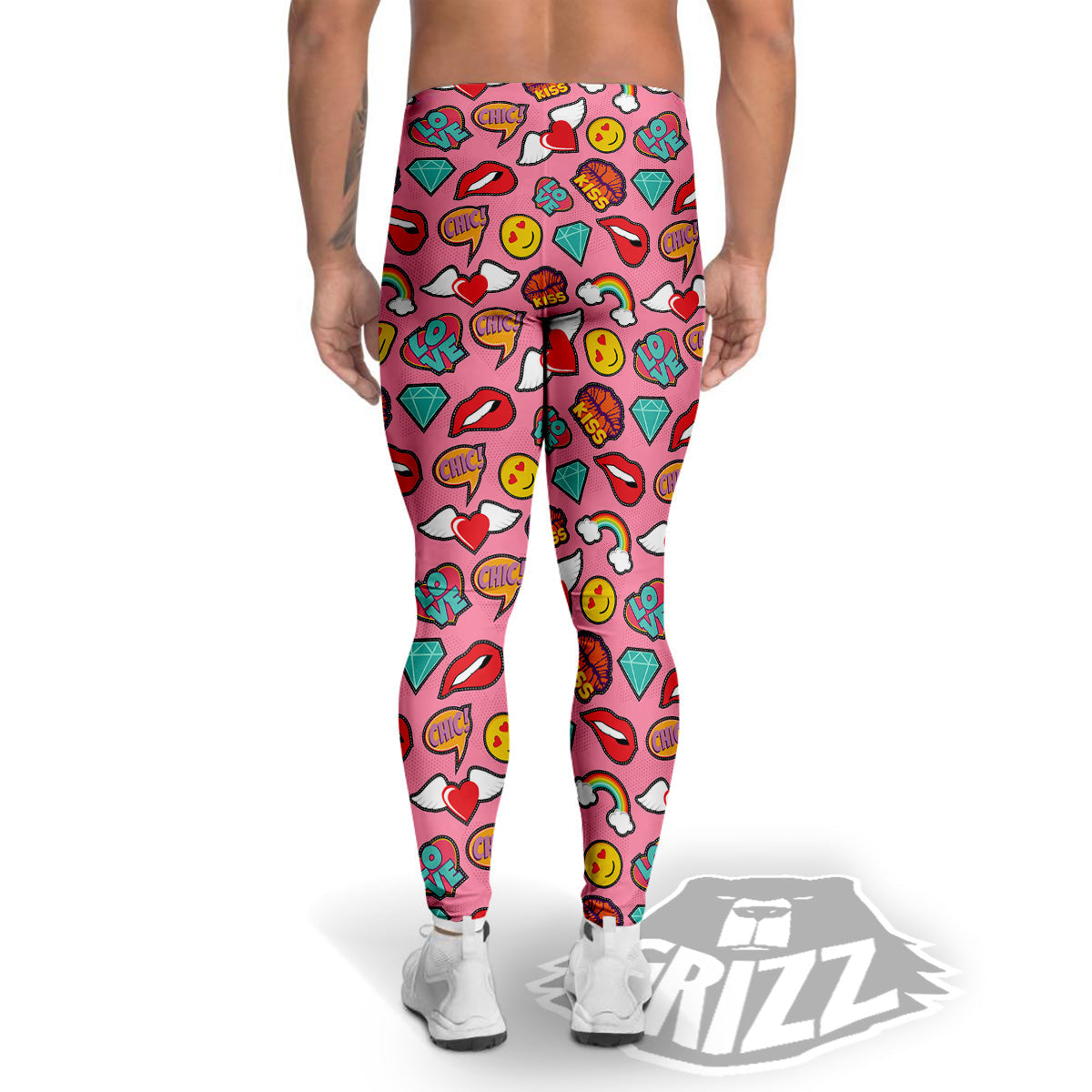 Cute Pink Girl In Pop Art Style Print Pattern Men's Leggings-grizzshop