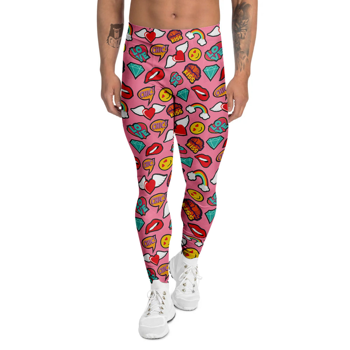 Cute Pink Girl In Pop Art Style Print Pattern Men's Leggings-grizzshop