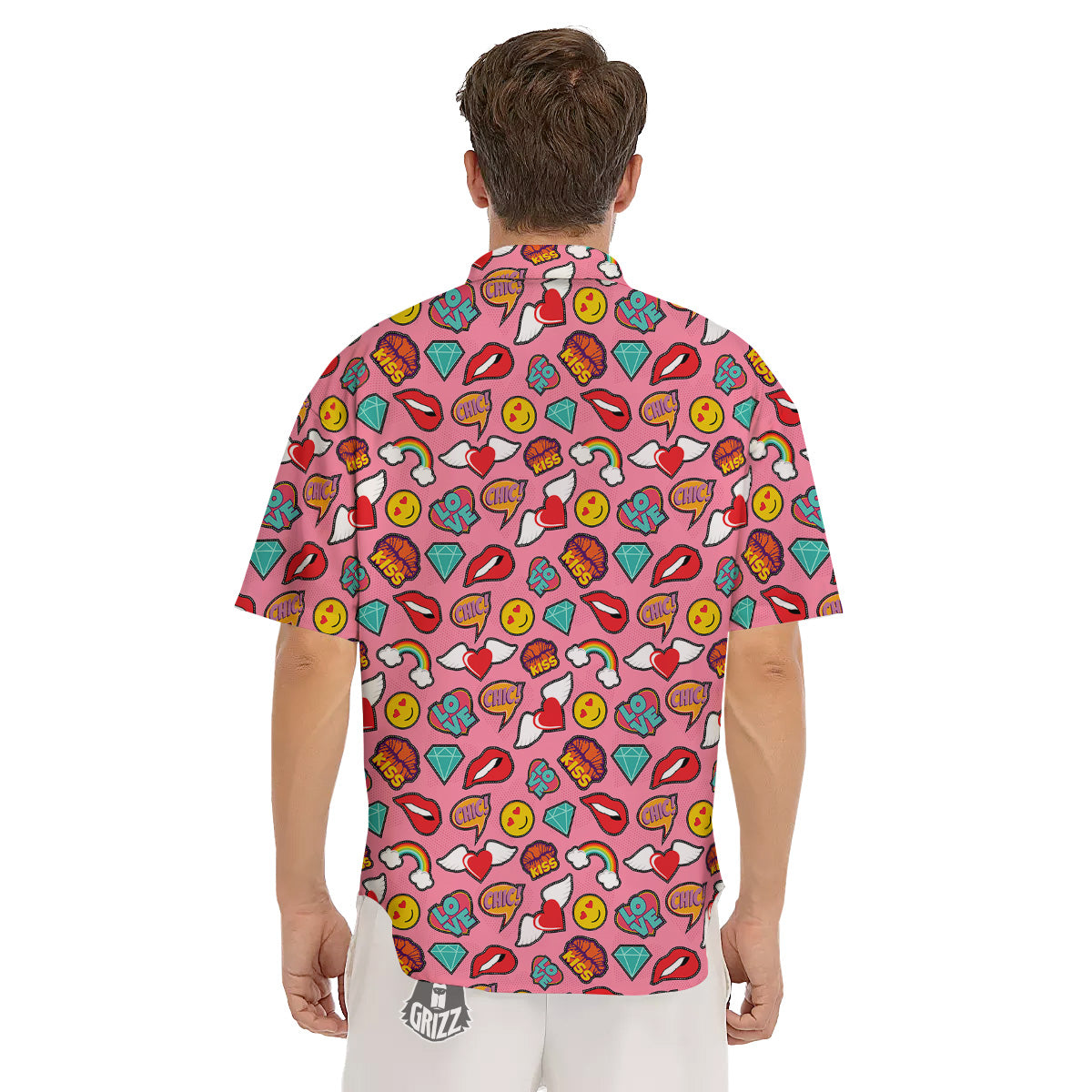 Cute Pink Girl In Pop Art Style Print Pattern Men's Short Sleeve Shirts-grizzshop