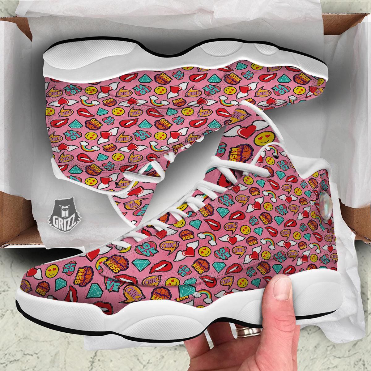 Cute Pink Girl In Pop Art Style Print Pattern White Basketball Shoes-grizzshop
