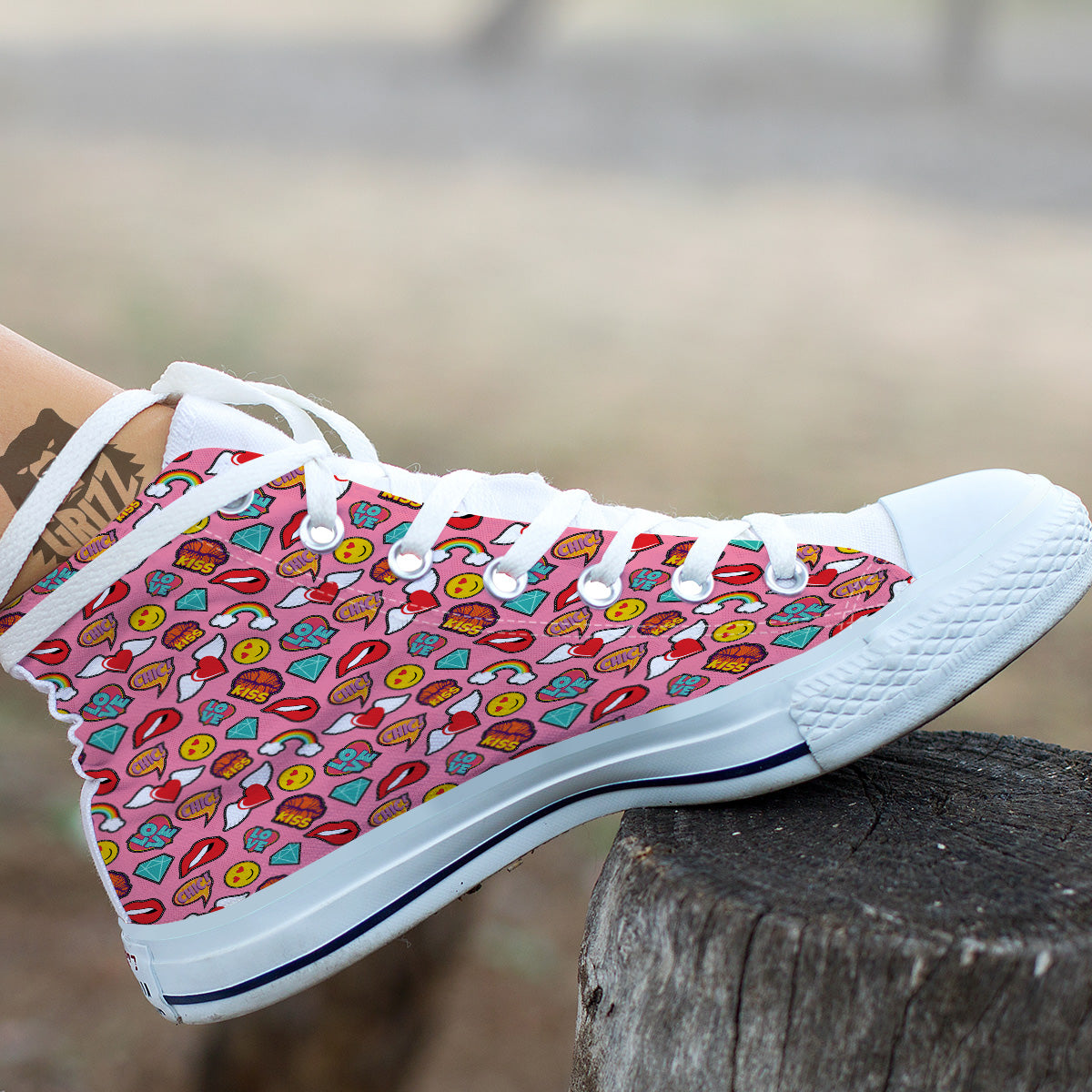 Cute Pink Girl In Pop Art Style Print Pattern White High Top Shoes-grizzshop