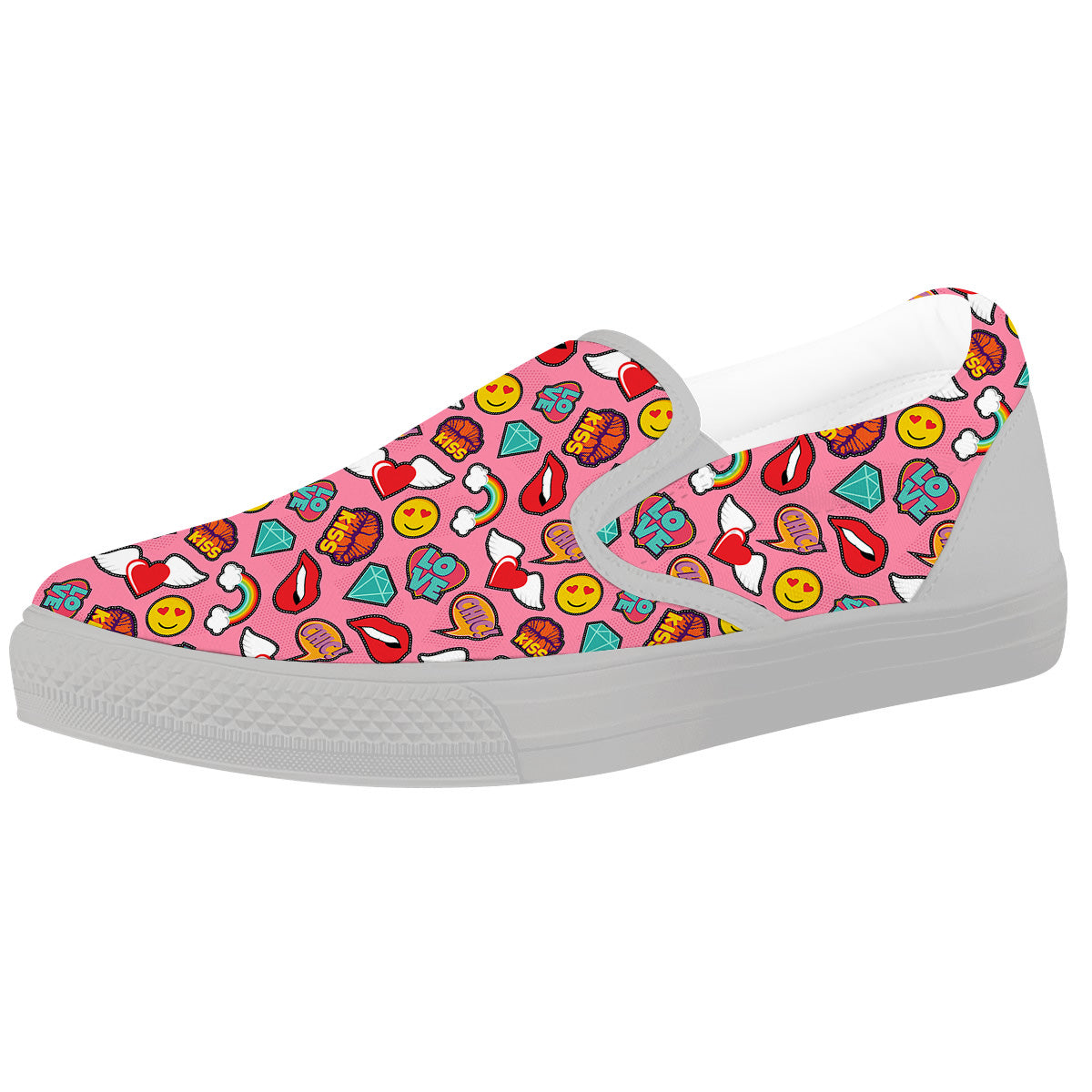 Cute Pink Girl In Pop Art Style Print Pattern White Slip On Shoes-grizzshop