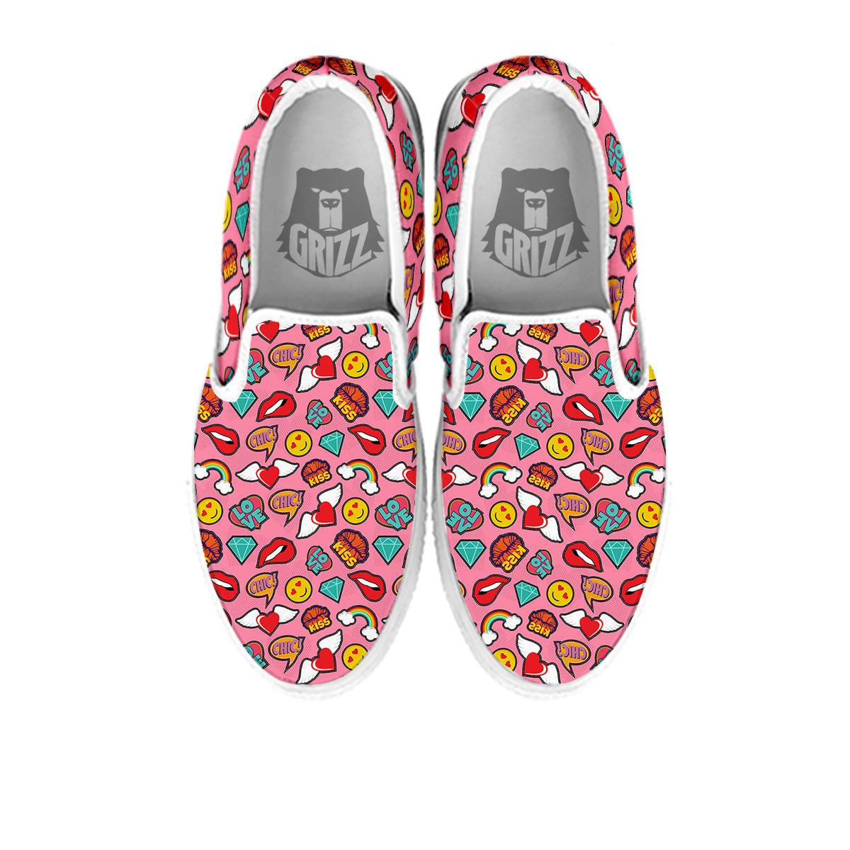Cute Pink Girl In Pop Art Style Print Pattern White Slip On Shoes-grizzshop
