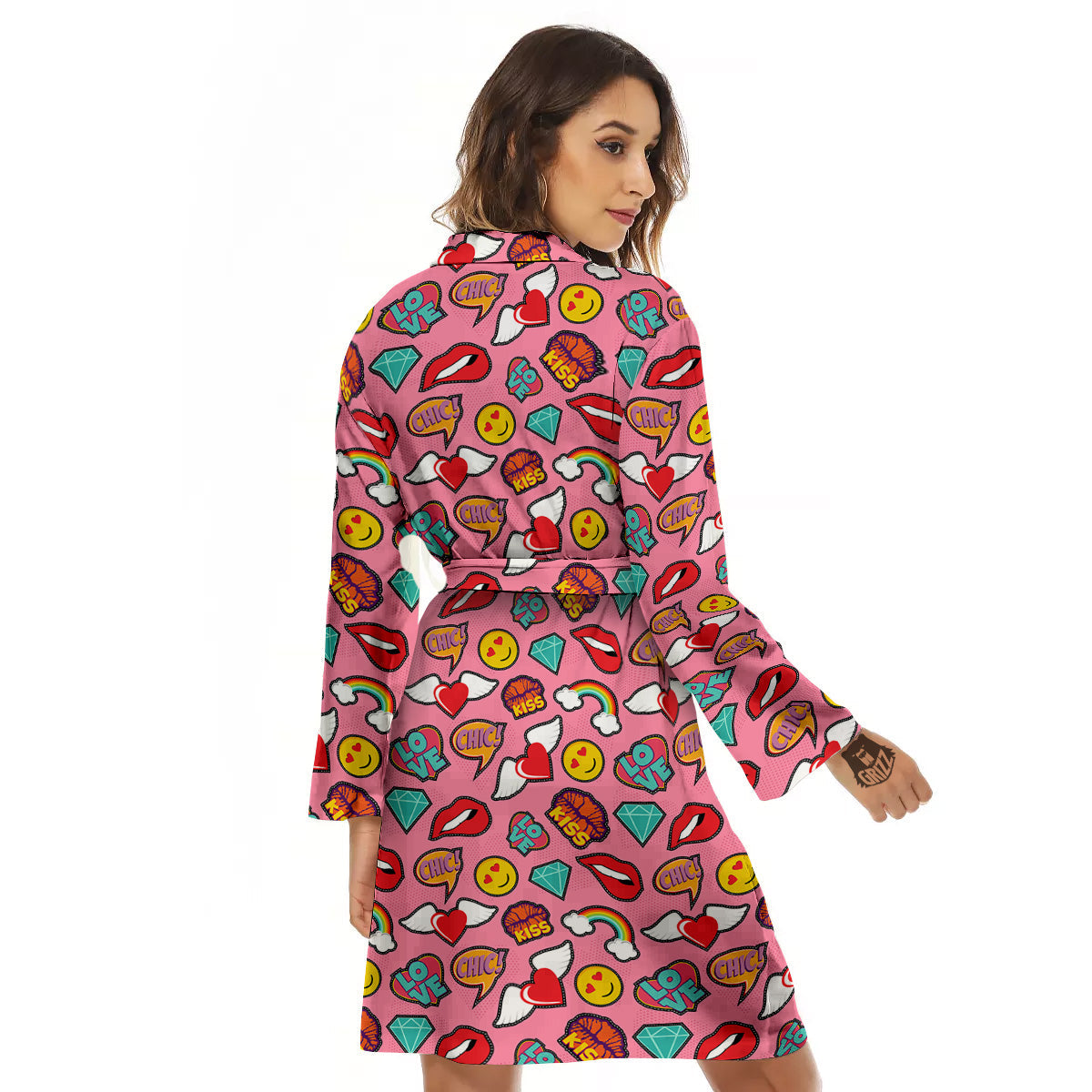 Cute Pink Girl In Pop Art Style Print Pattern Women's Robe-grizzshop