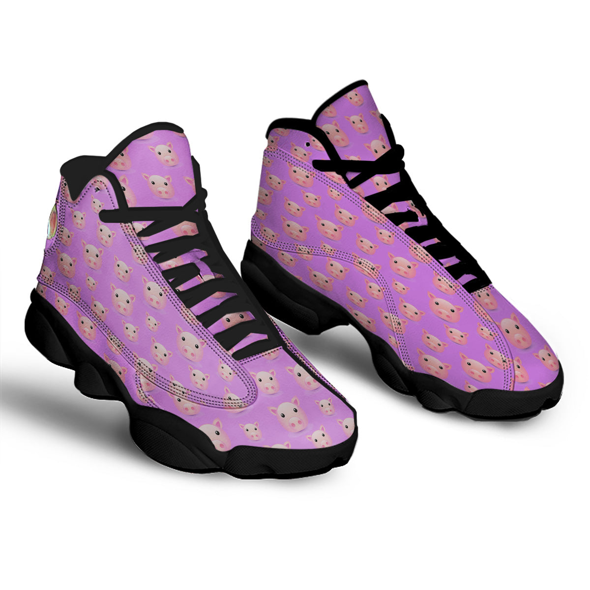 Cute Pink Pig Face Emoji Print Pattern Black Basketball Shoes-grizzshop