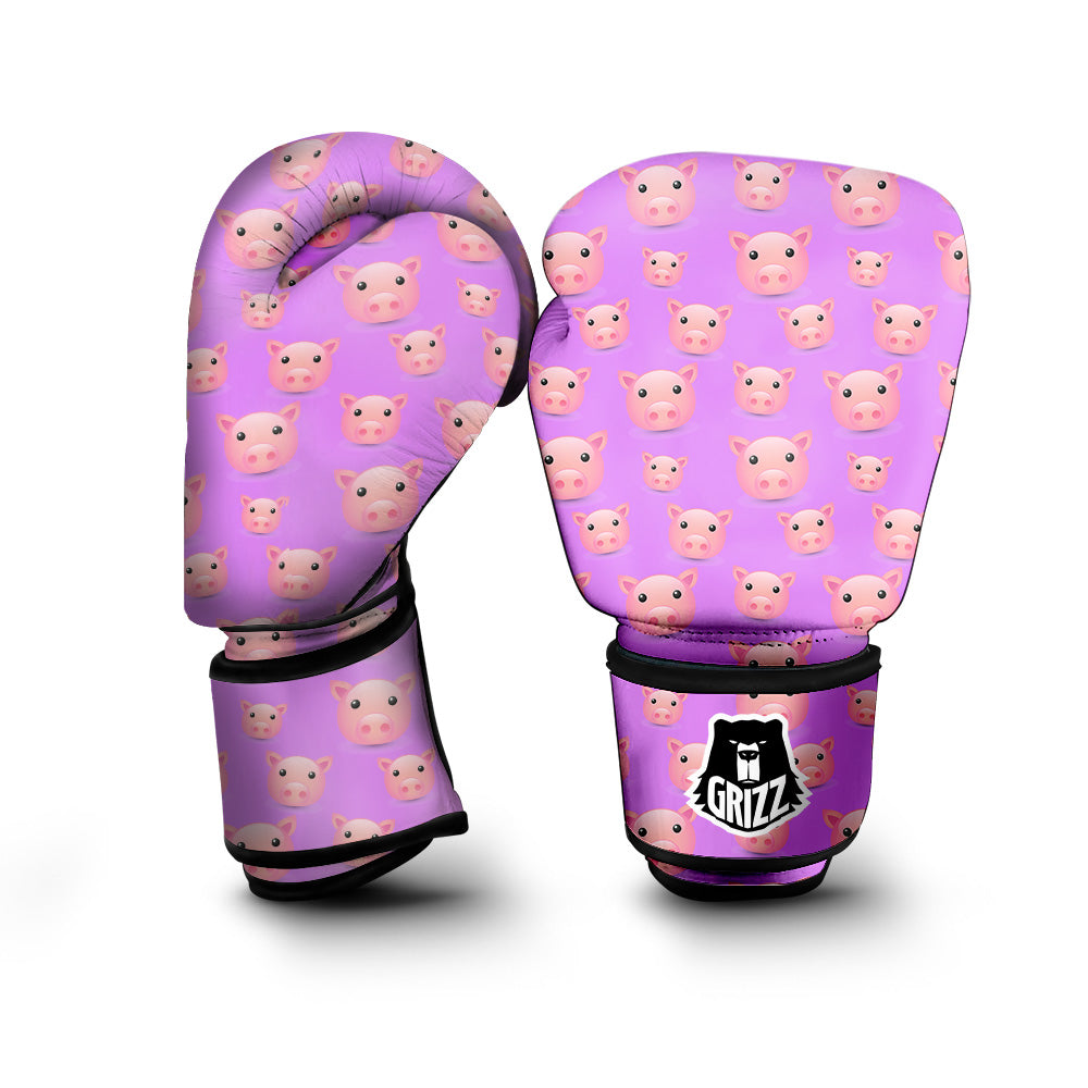Cute Pink Pig Face Emoji Print Pattern Boxing Gloves-grizzshop