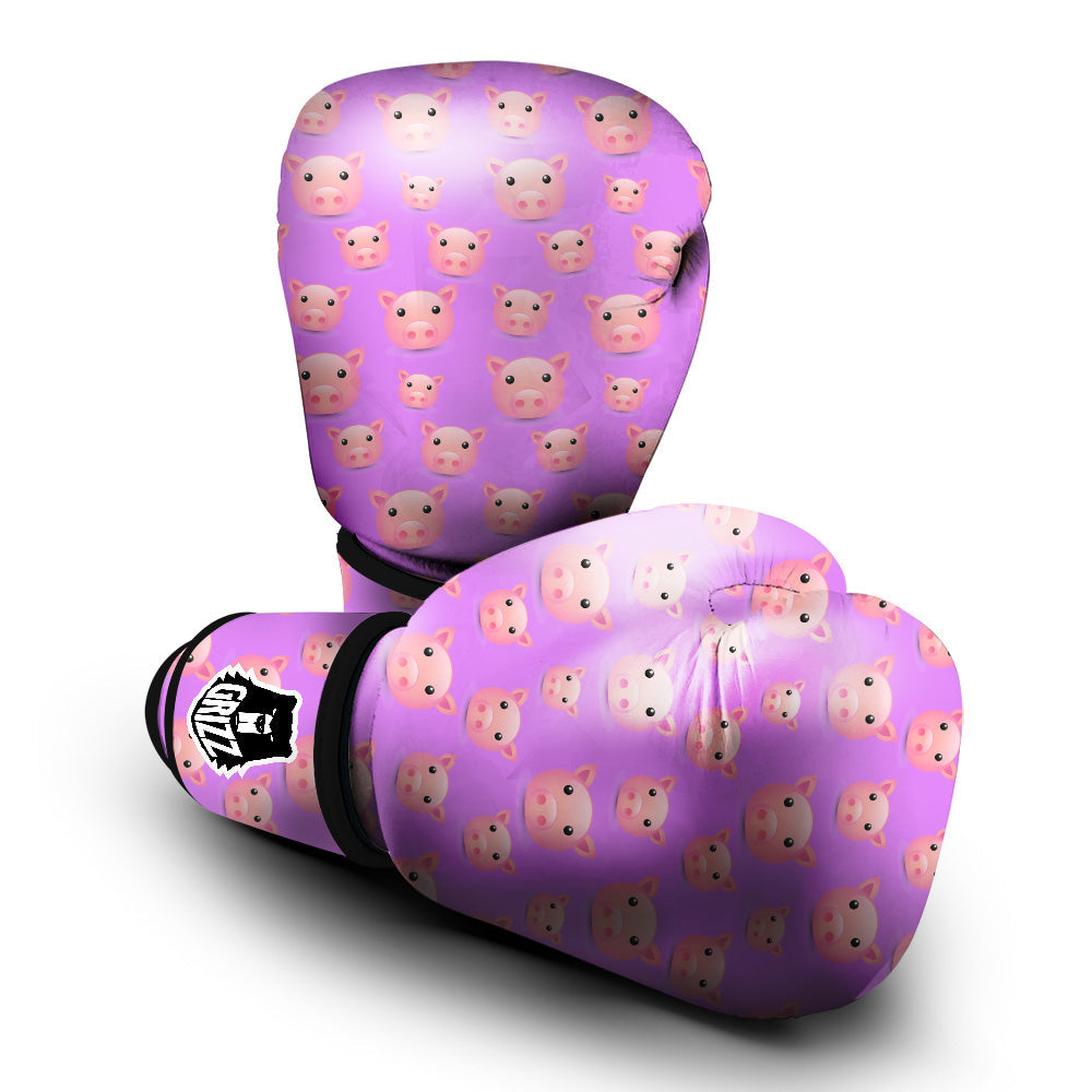 Cute Pink Pig Face Emoji Print Pattern Boxing Gloves-grizzshop