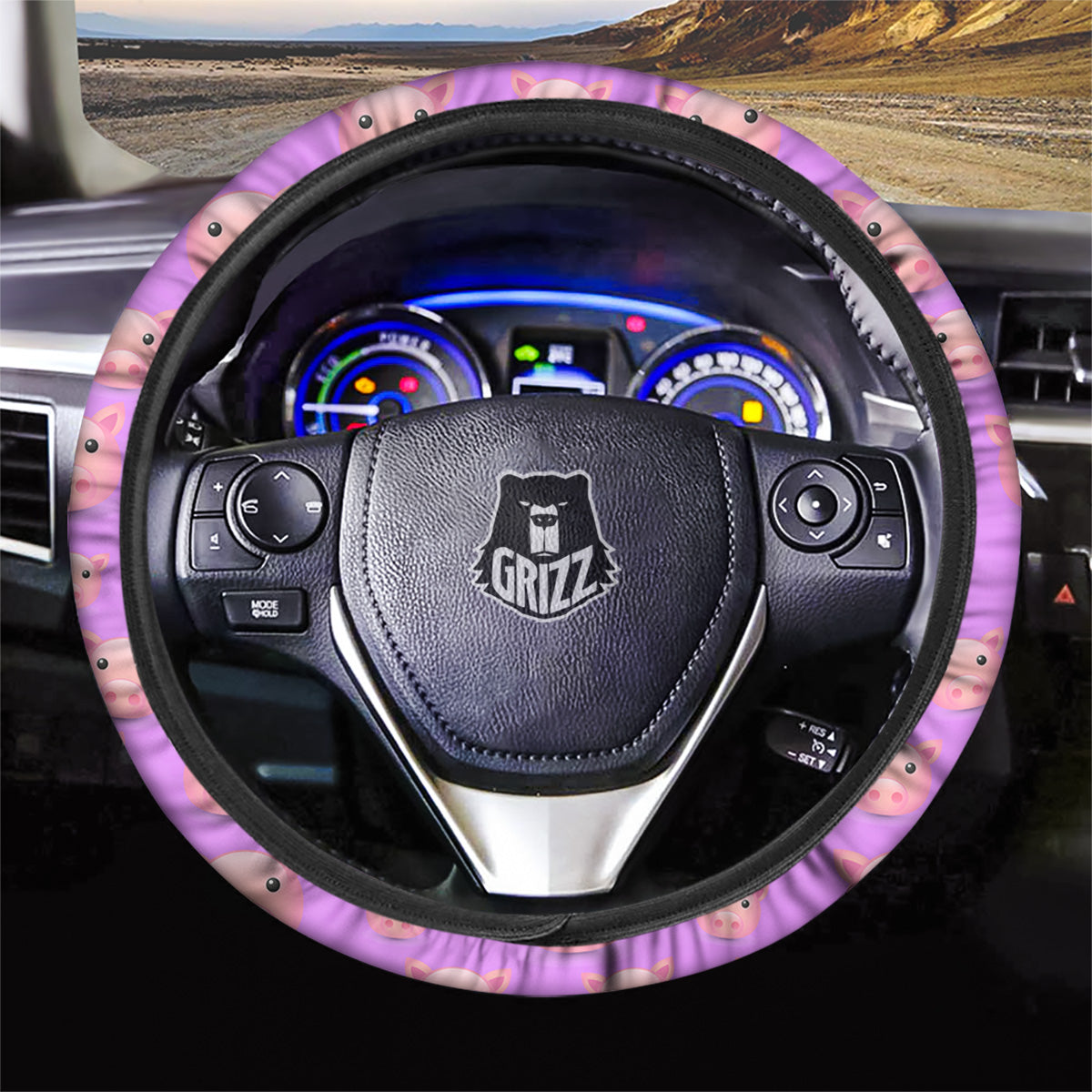 Cute Pink Pig Face Emoji Print Pattern Car Steering Wheel Cover-grizzshop