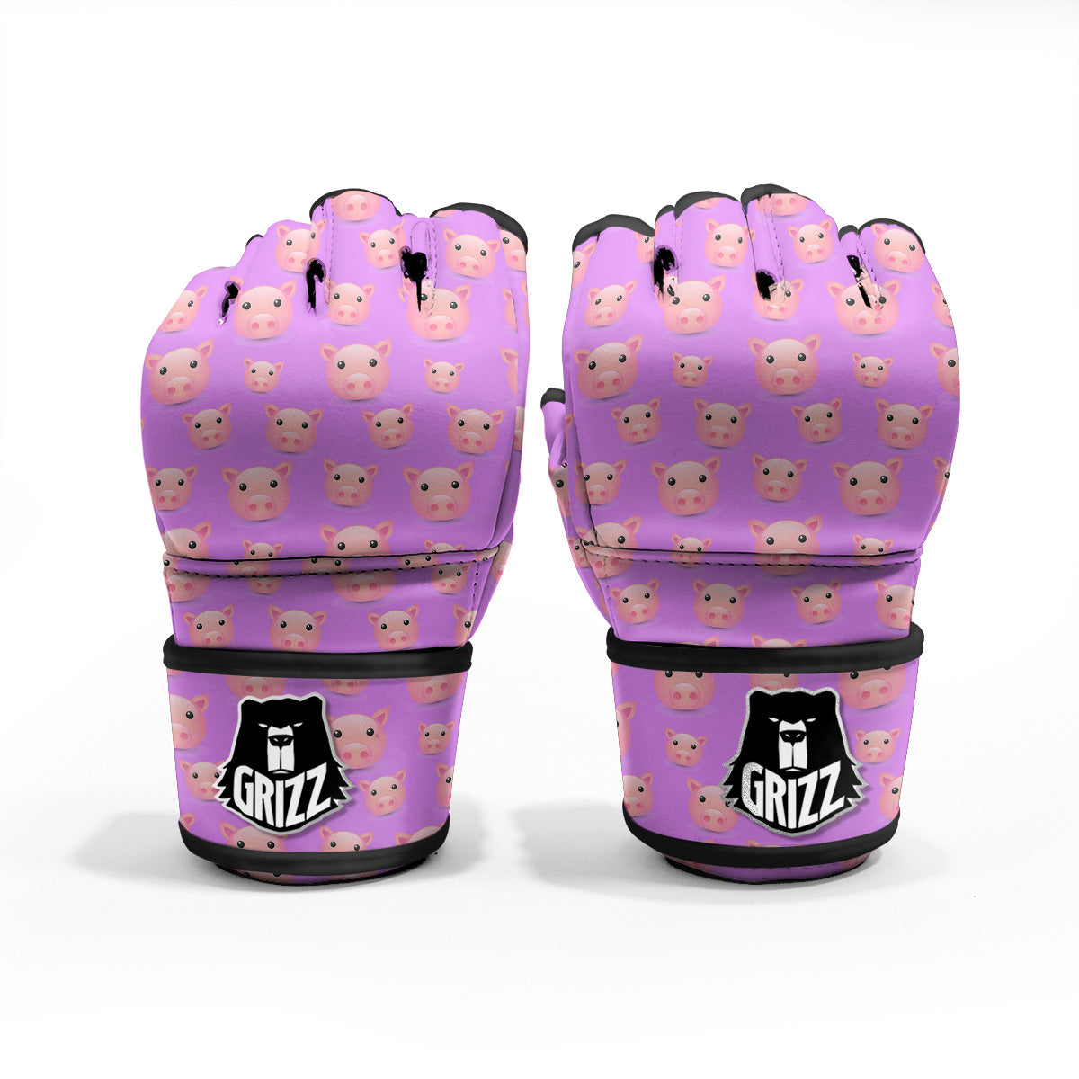 Cute Pink Pig Face Emoji Print Pattern MMA Gloves-grizzshop