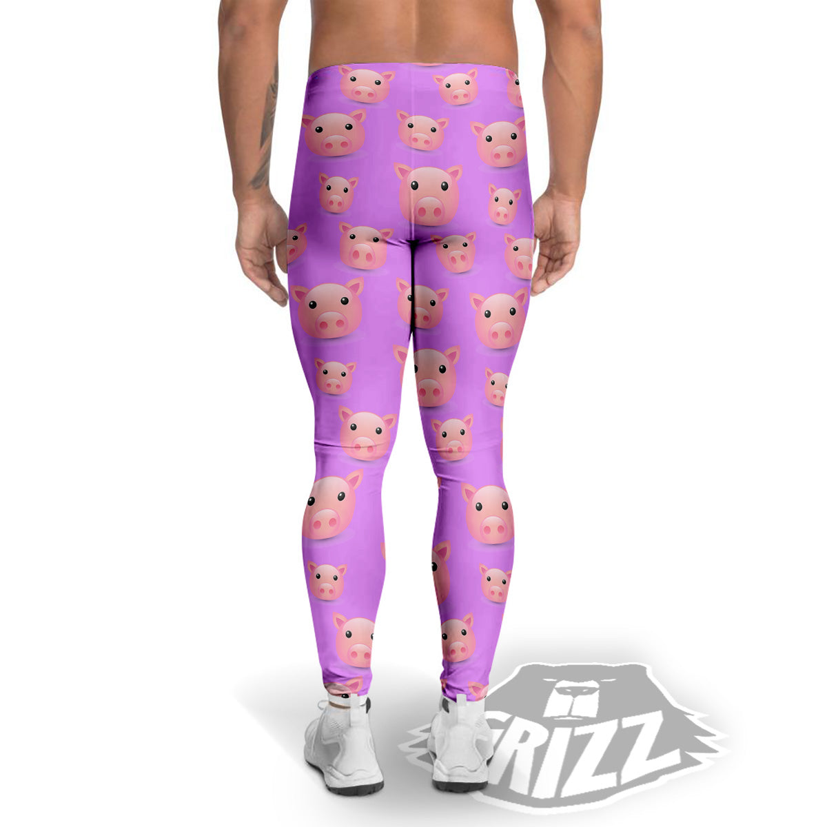 Cute Pink Pig Face Emoji Print Pattern Men's Leggings-grizzshop