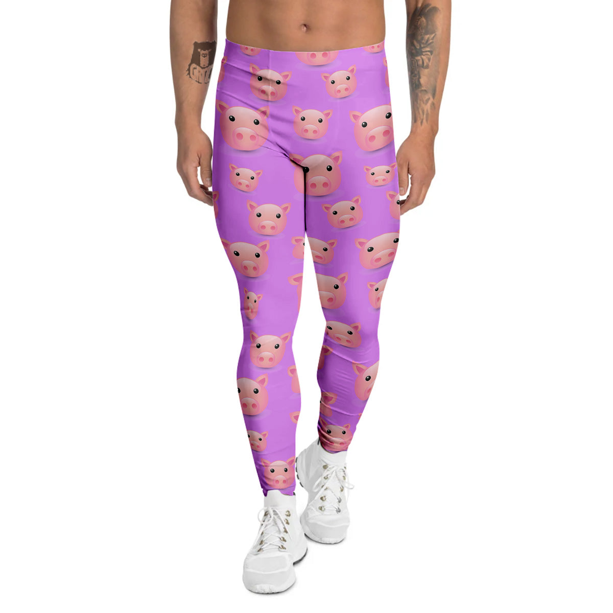 Cute Pink Pig Face Emoji Print Pattern Men's Leggings-grizzshop