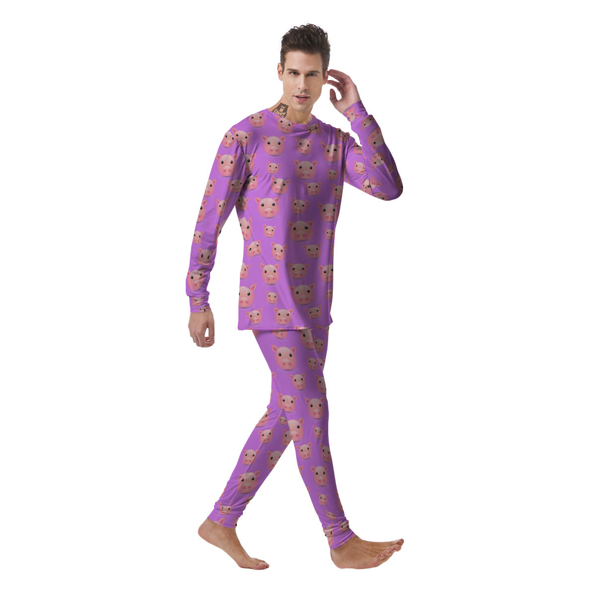 Cute Pink Pig Face Emoji Print Pattern Men's Pajamas-grizzshop