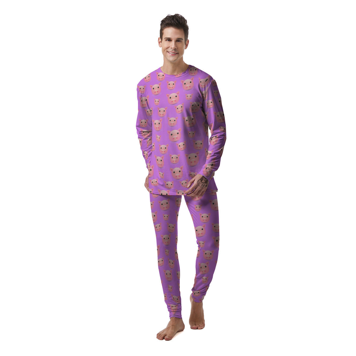 Cute Pink Pig Face Emoji Print Pattern Men's Pajamas-grizzshop