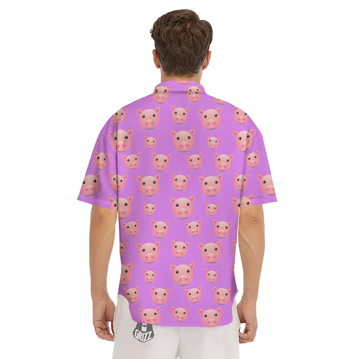 Cute Pink Pig Face Emoji Print Pattern Men's Short Sleeve Shirts-grizzshop