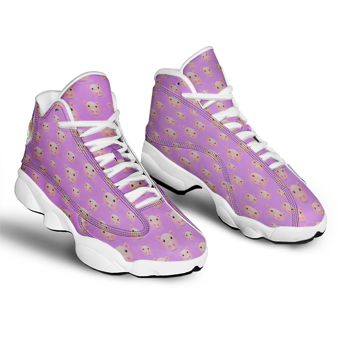 Cute Pink Pig Face Emoji Print Pattern White Basketball Shoes-grizzshop
