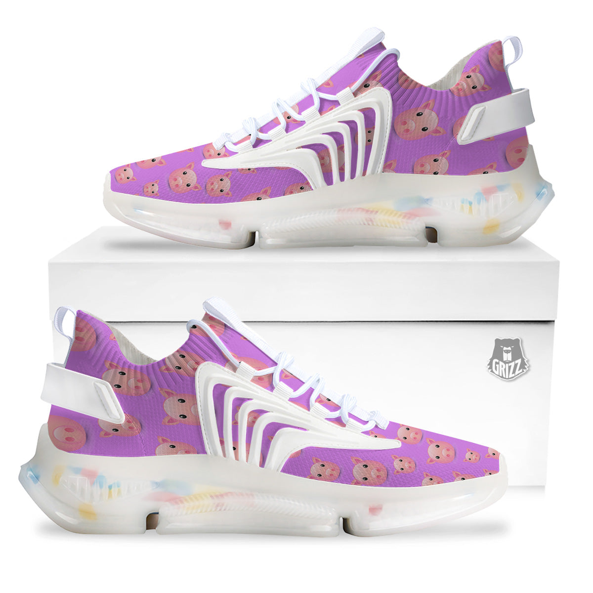 Cute Pink Pig Face Emoji Print Pattern White Gym Shoes-grizzshop