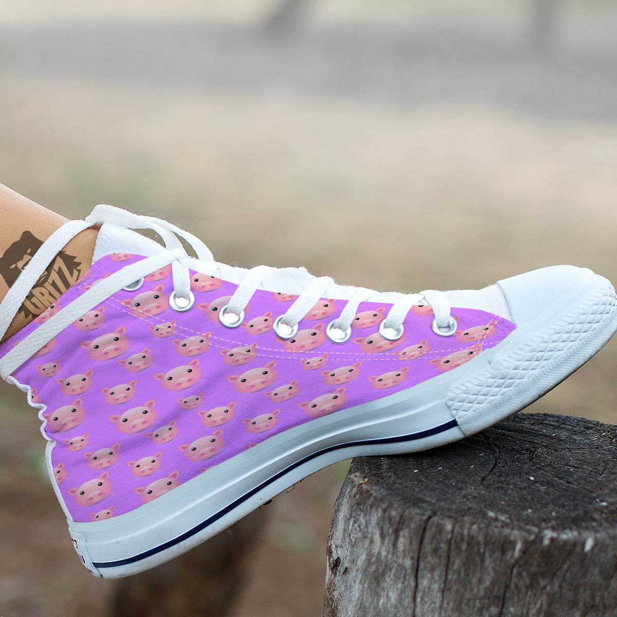 Cute Pink Pig Face Emoji Print Pattern White High Top Shoes-grizzshop