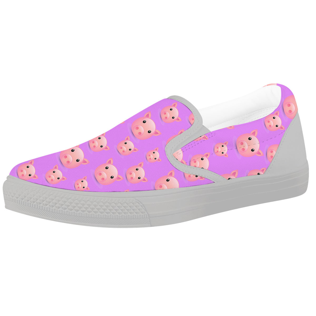 Cute Pink Pig Face Emoji Print Pattern White Slip On Shoes-grizzshop
