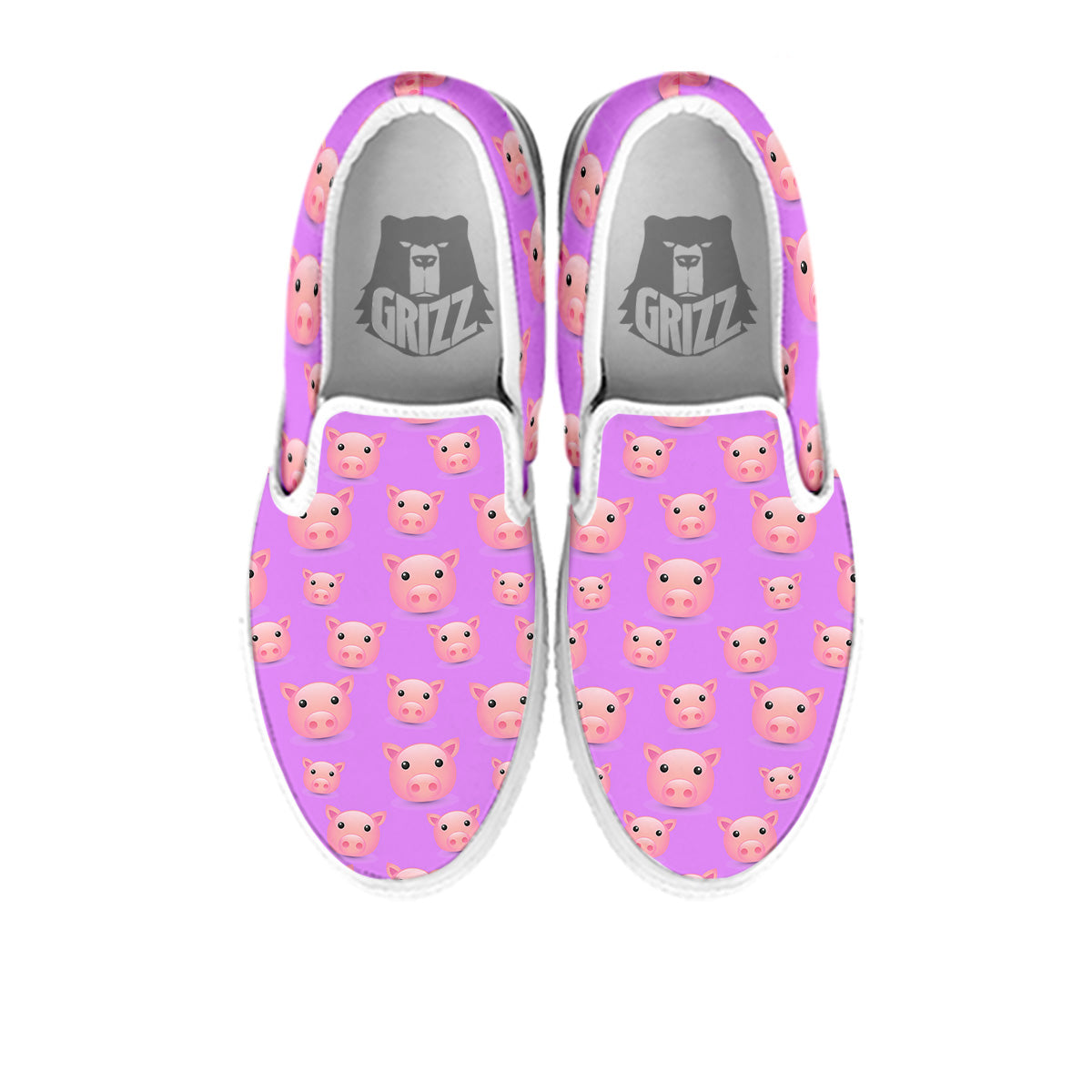 Cute Pink Pig Face Emoji Print Pattern White Slip On Shoes-grizzshop