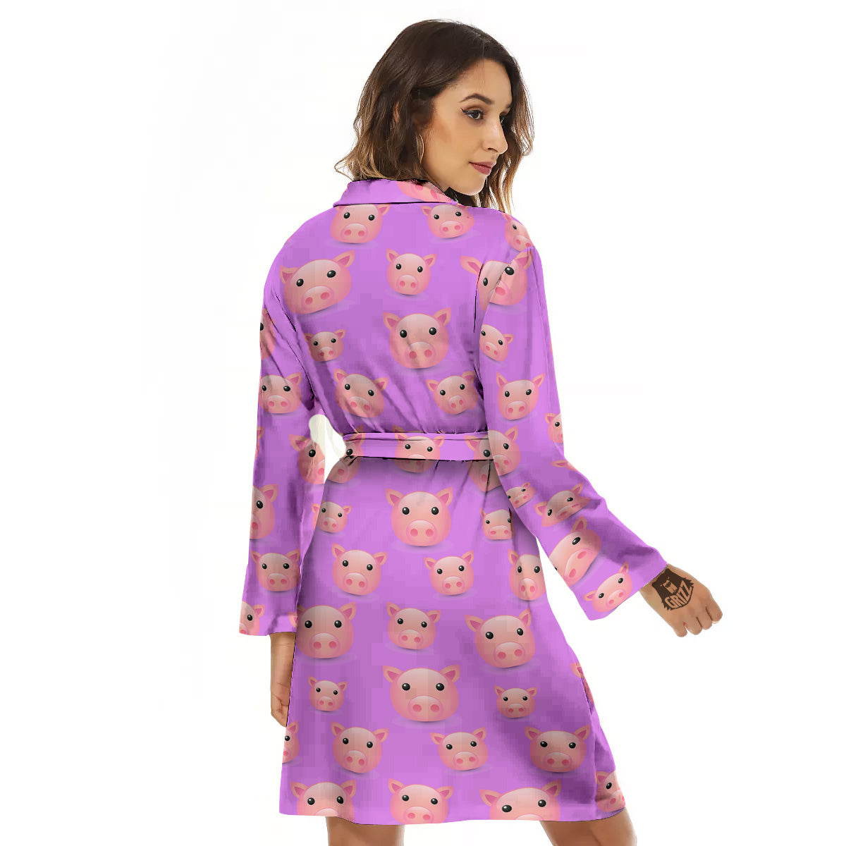 Cute Pink Pig Face Emoji Print Pattern Women's Robe-grizzshop
