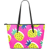 Cute Pink Tropical Hawaiian Pineapple Purse Print Leather Tote Bag-grizzshop