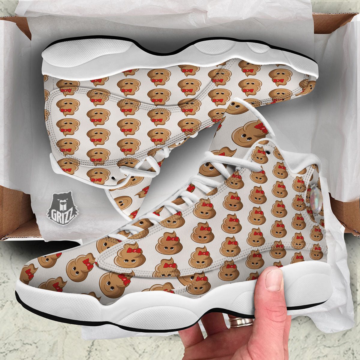 Cute Poop Print Pattern White Basketball Shoes-grizzshop