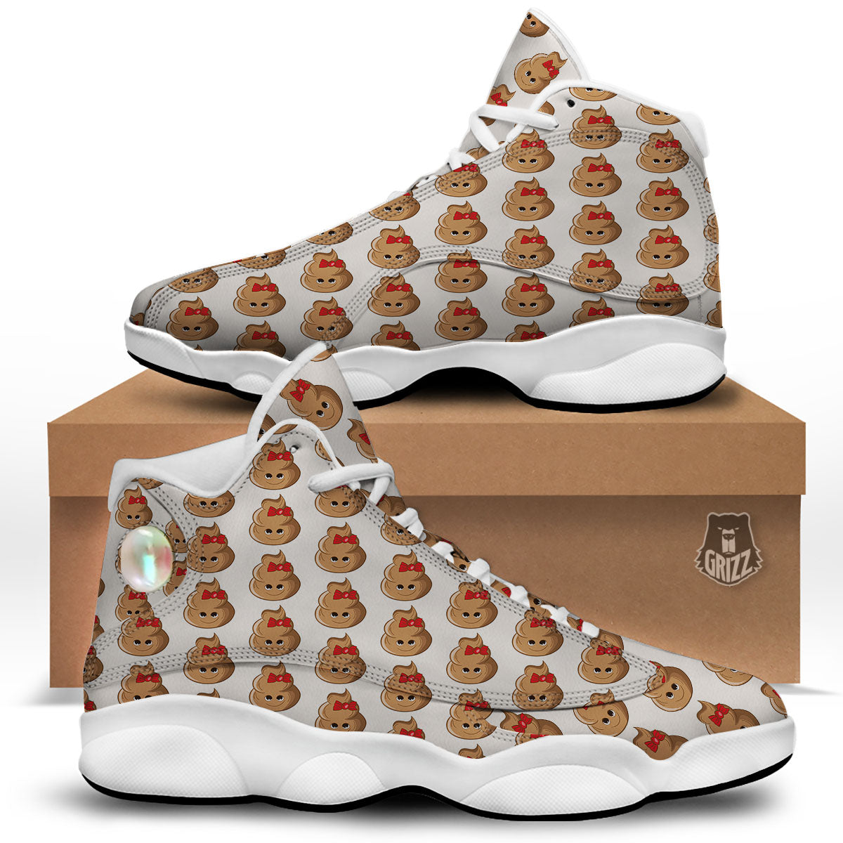 Cute Poop Print Pattern White Basketball Shoes-grizzshop