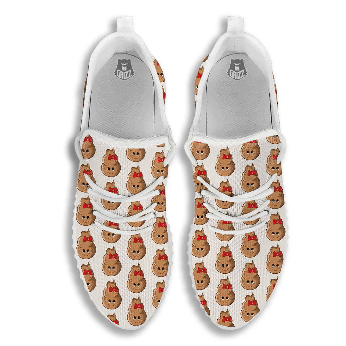 Cute Poop Print Pattern White Walking Shoes-grizzshop