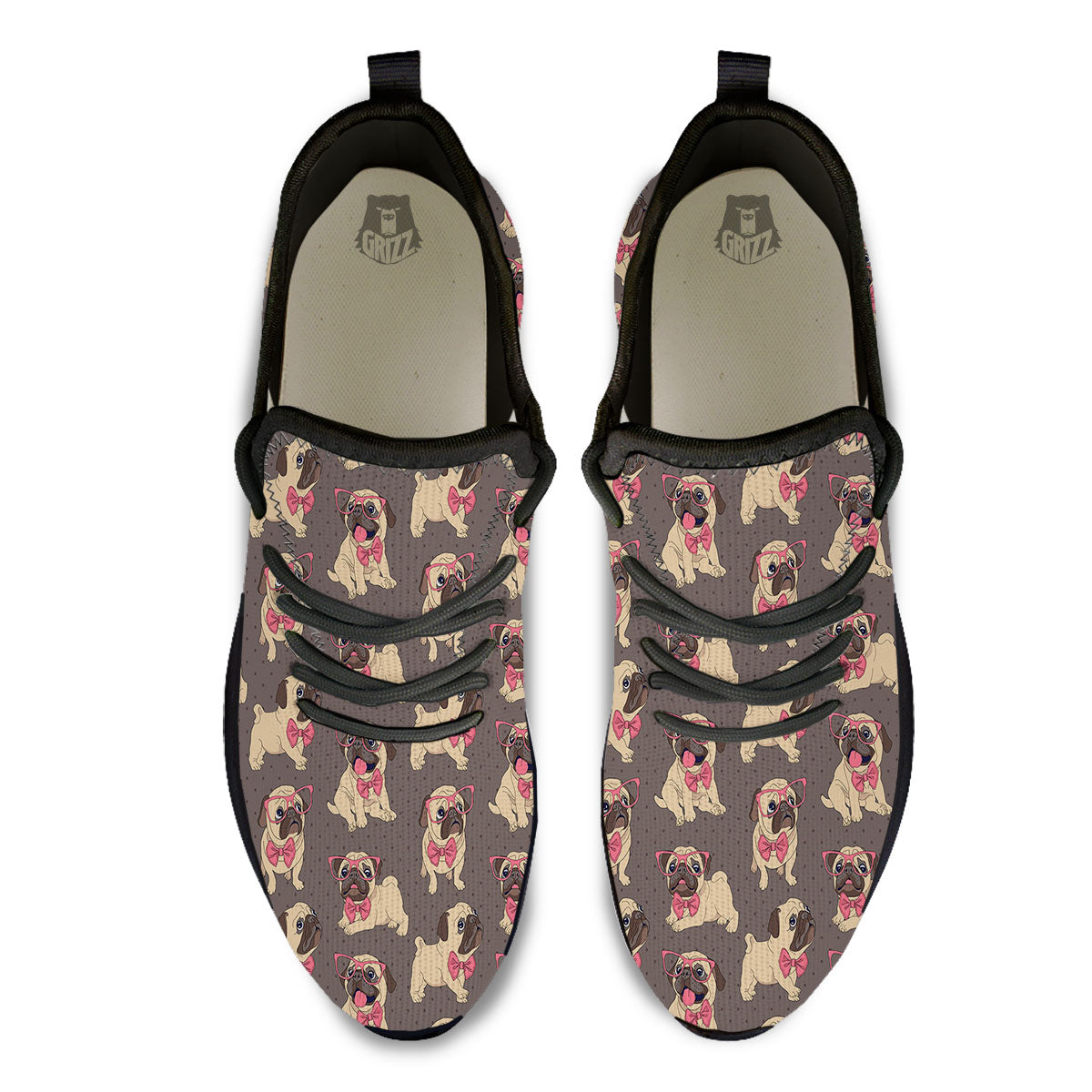 Cute Pug Print Pattern Black Athletic Shoes-grizzshop