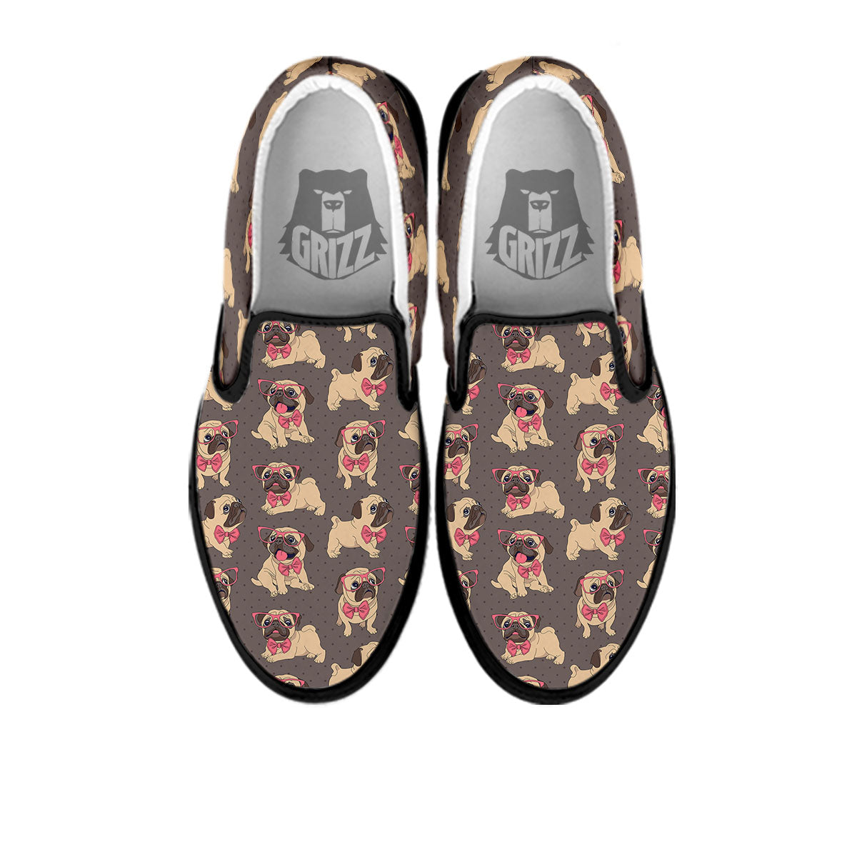 Cute Pug Print Pattern Black Slip On Shoes-grizzshop