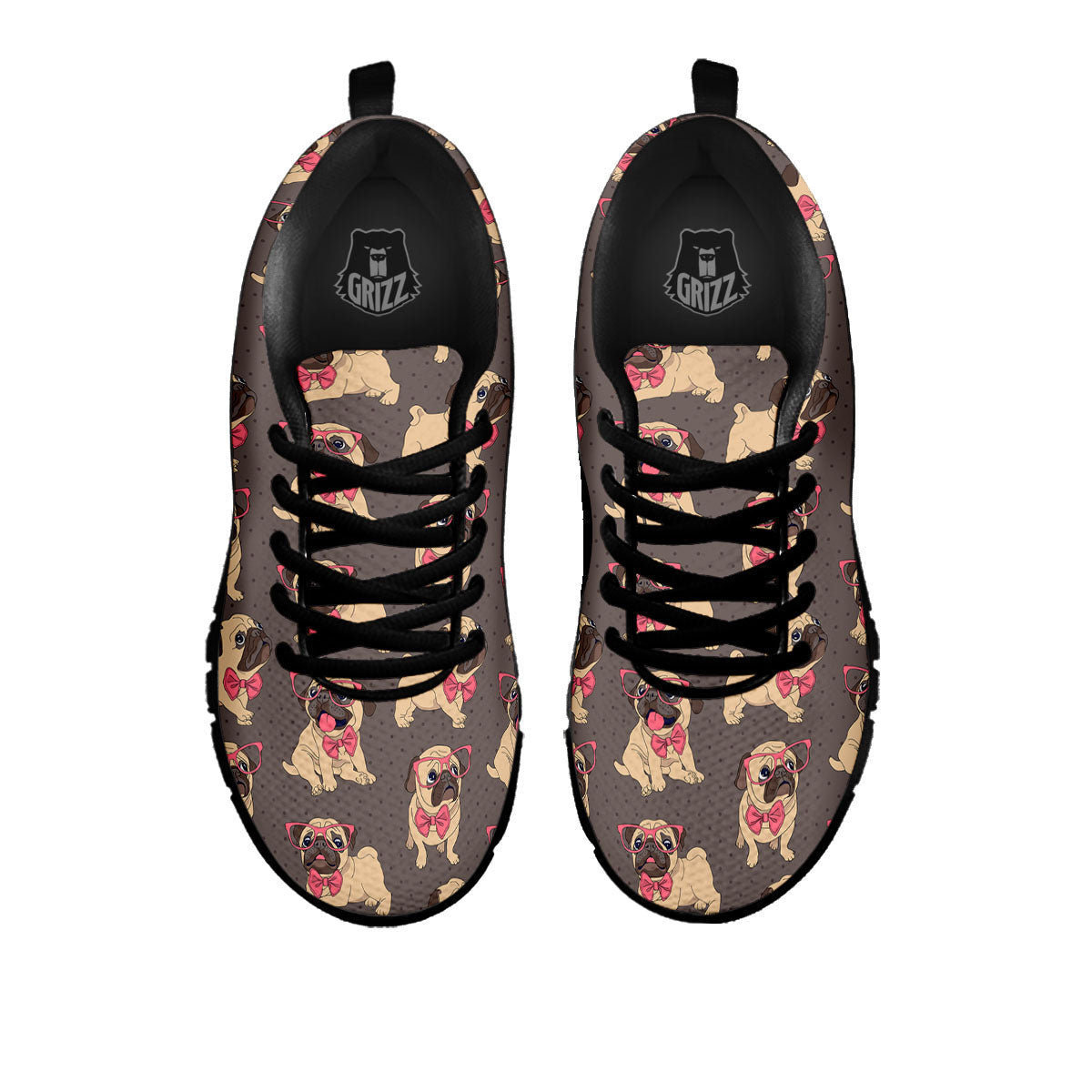 Cute Pug Print Pattern Black Sneaker-grizzshop