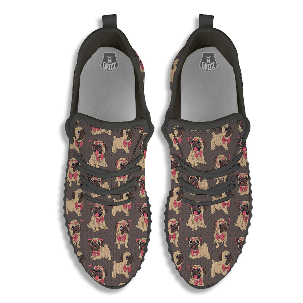Cute Pug Print Pattern Black Walking Shoes-grizzshop
