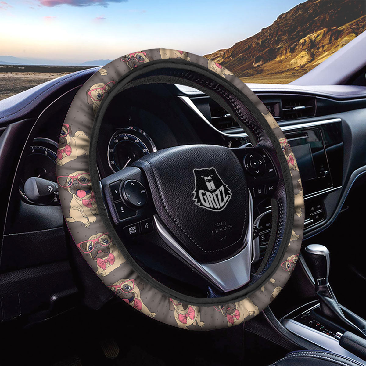 Cute Pug Print Pattern Car Steering Wheel Cover-grizzshop