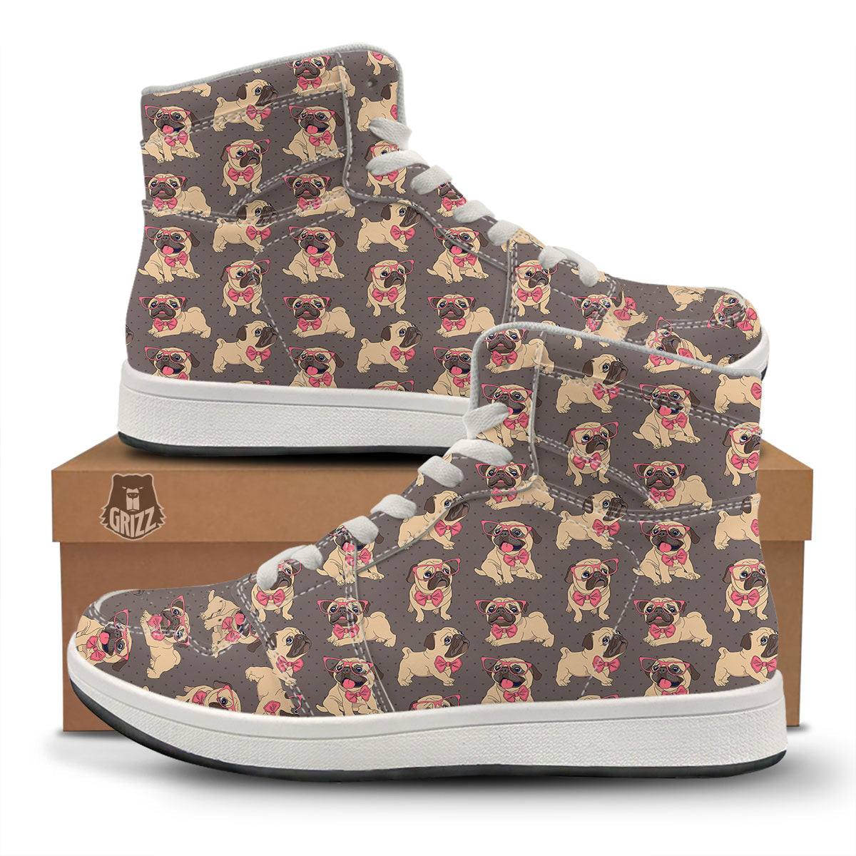 Cute Pug Print Pattern High Top Sneakers-grizzshop