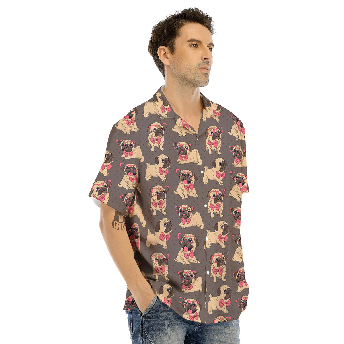 Cute Pug Print Pattern Men's Hawaiian Shirt-grizzshop